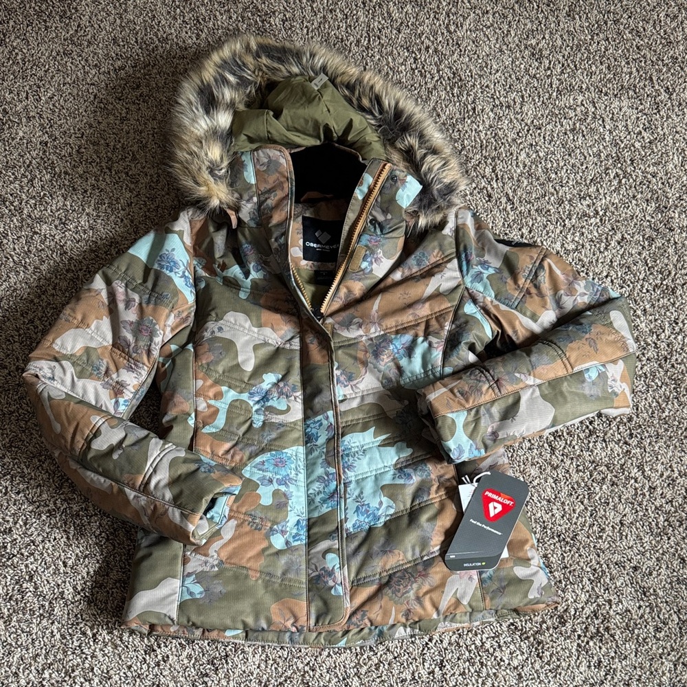 Obermeyer Tuscany II Vintage Camo Hooded Jacket with Faux Fur Trim